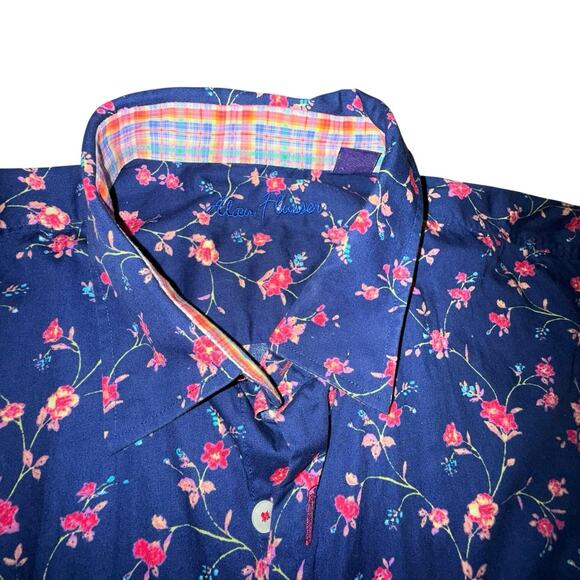 Alan Flusser Shirt Men’s XXL Blue Pink Button Up Floral Long Sleeve EUC - Picture 7 of 10